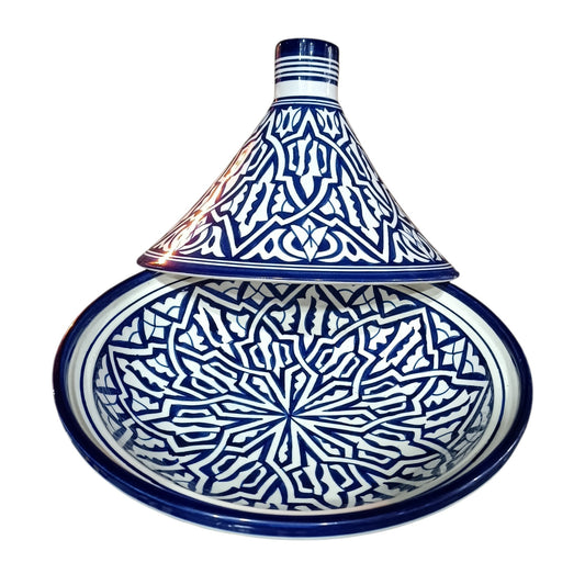 Handcrafted Moroccan Blue Ceramic Tagine – Decorative Serving Dish