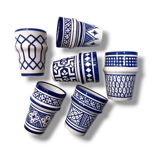 Moroccan blue and white Cups Colorful Fez Pottery | Artisan Coffee & Tea Cup
