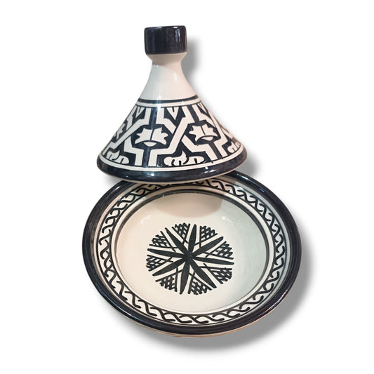 Mini Tagine with Black Geometric Pattern – Handmade Decorative Dish