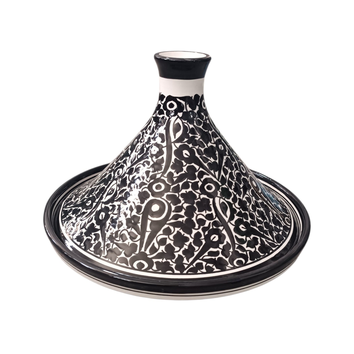 Handmade Moroccan Ceramic Serving Tagine – Black & White | Lead-Free | Microwave & Dishwasher Safe
