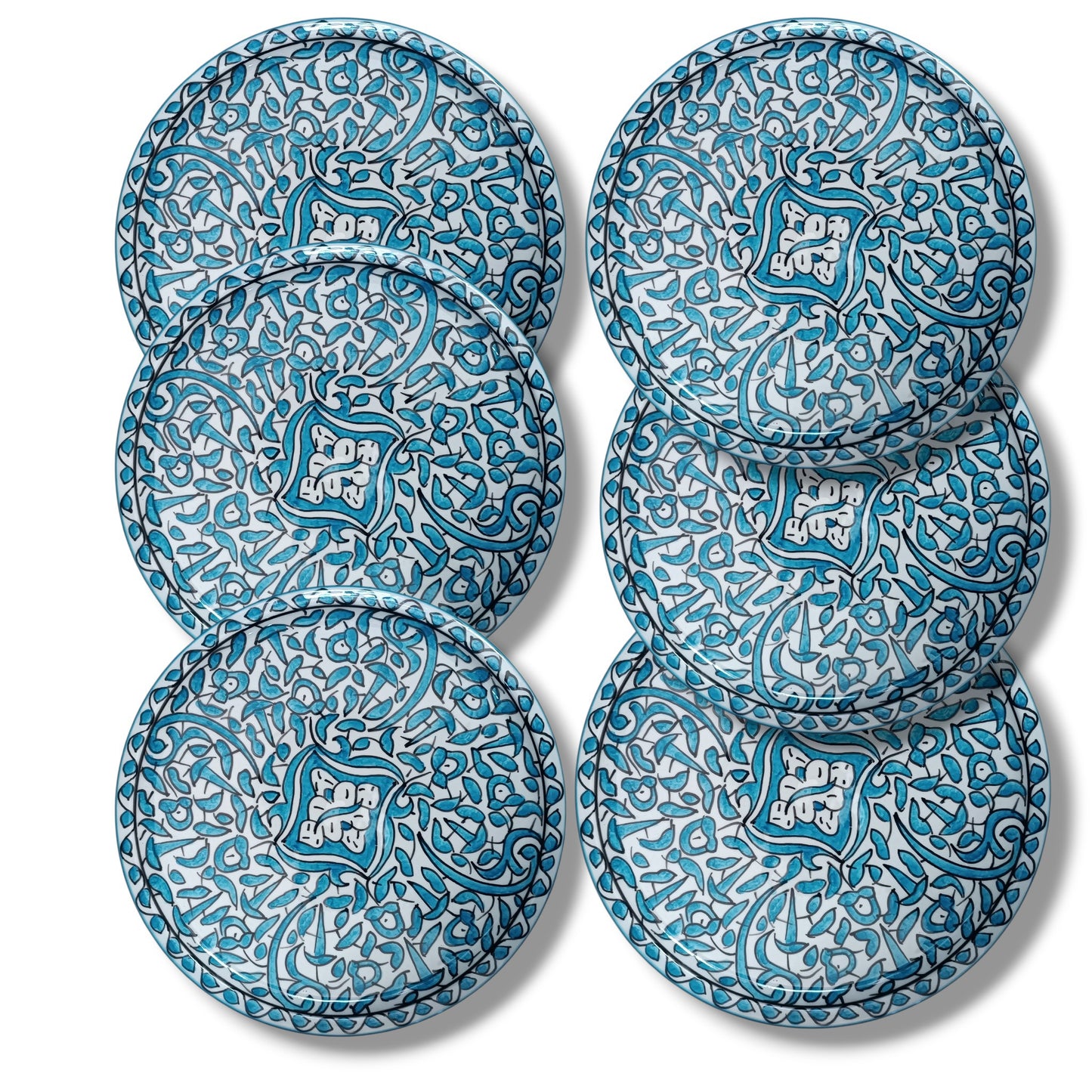 Handmade Moroccan Ceramic Dinnerware Set – Sky Blue Floral Design (6-Piece Set)