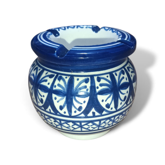 Handmade Moroccan Ceramic Ashtray – Blue & White Fez Pottery