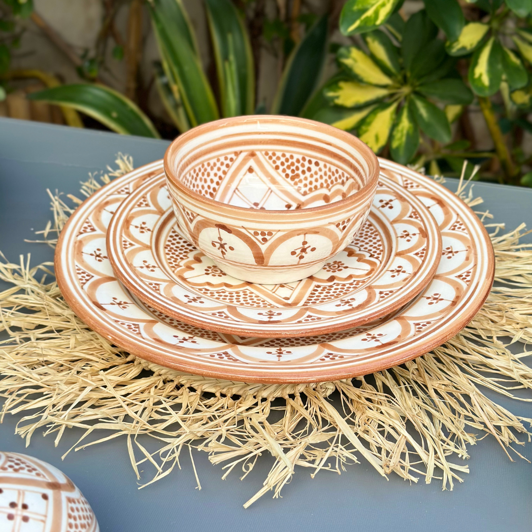 6 platos de cena pintados a mano aptos para lavavajillas y microondas (6 platos)