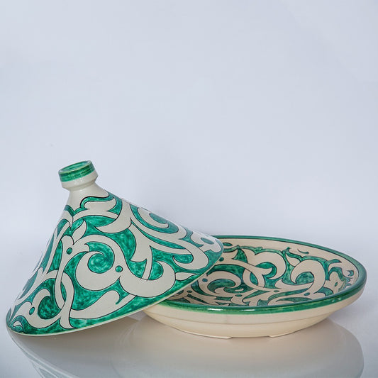 Handcrafted Green Tagine with “Nouwara” Motif – Oven, Microwave & Dishwasher Safe