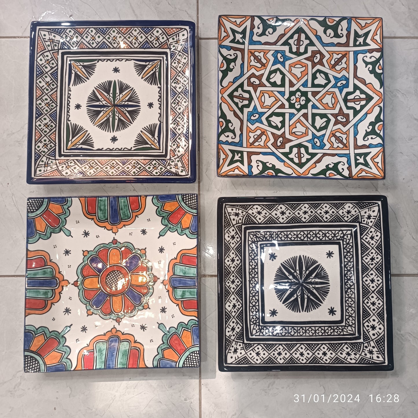 Blue Moroccan Square Ceramic Plates – Handmade in Fez, Morocco