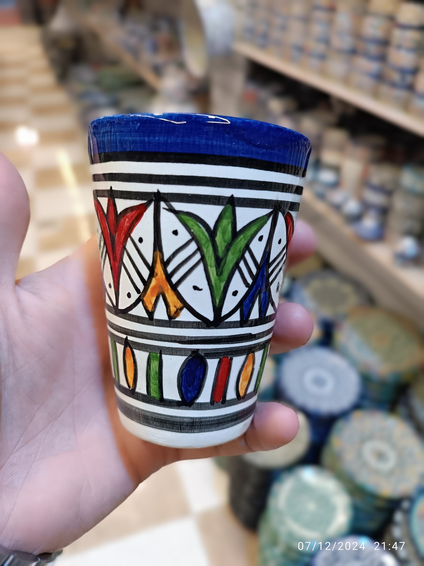 6 glasses, Different colors Moroccan ceramic tea glasses handmade and hand painted