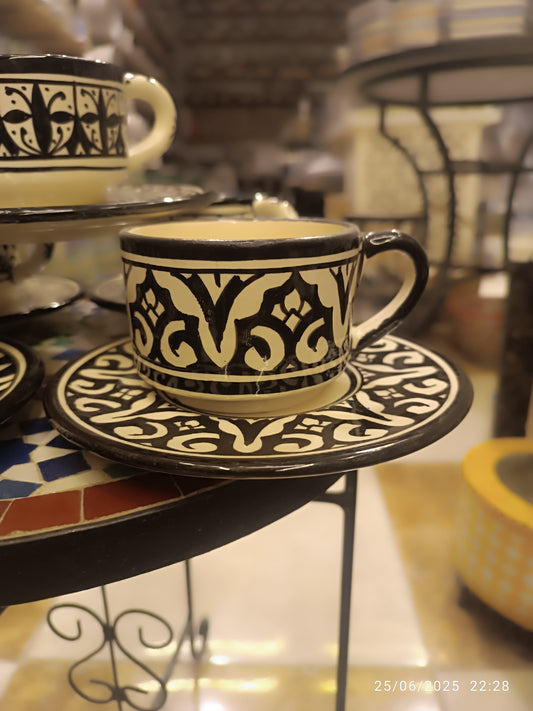 6 Coffee cups black and white handmade pottery and hand-painted 6 different design