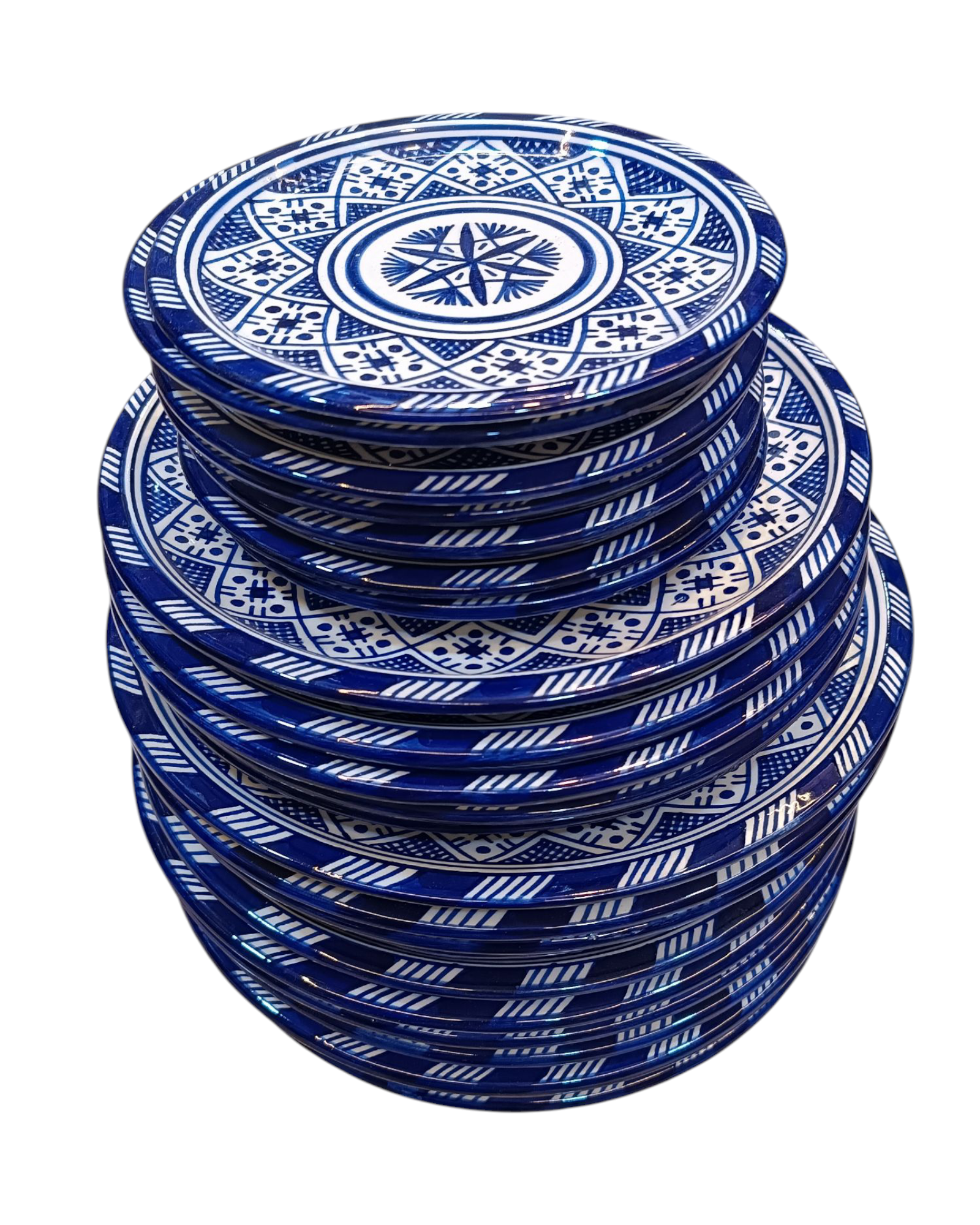 Marokkanisches blaues Keramik-Tellerset – handgefertigte Fes-Keramik ( – Moroccan Fez pottery