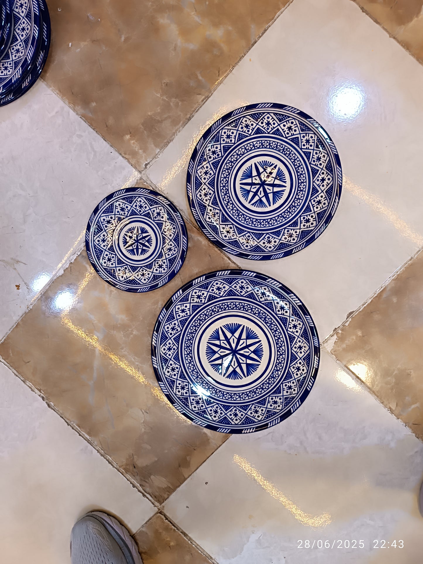Moroccan Blue Ceramic Plate Set – Handmade Fes Pottery (18cm, 24cm, 27cm)