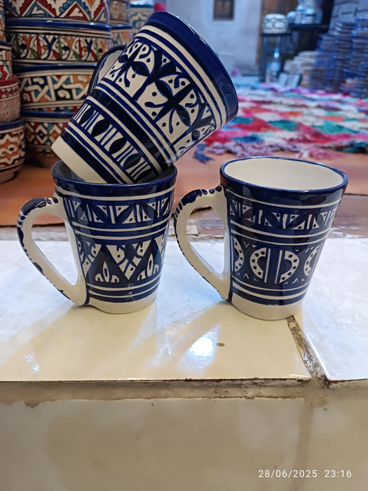6 large mugs handmade and hand-painted Fes mugs