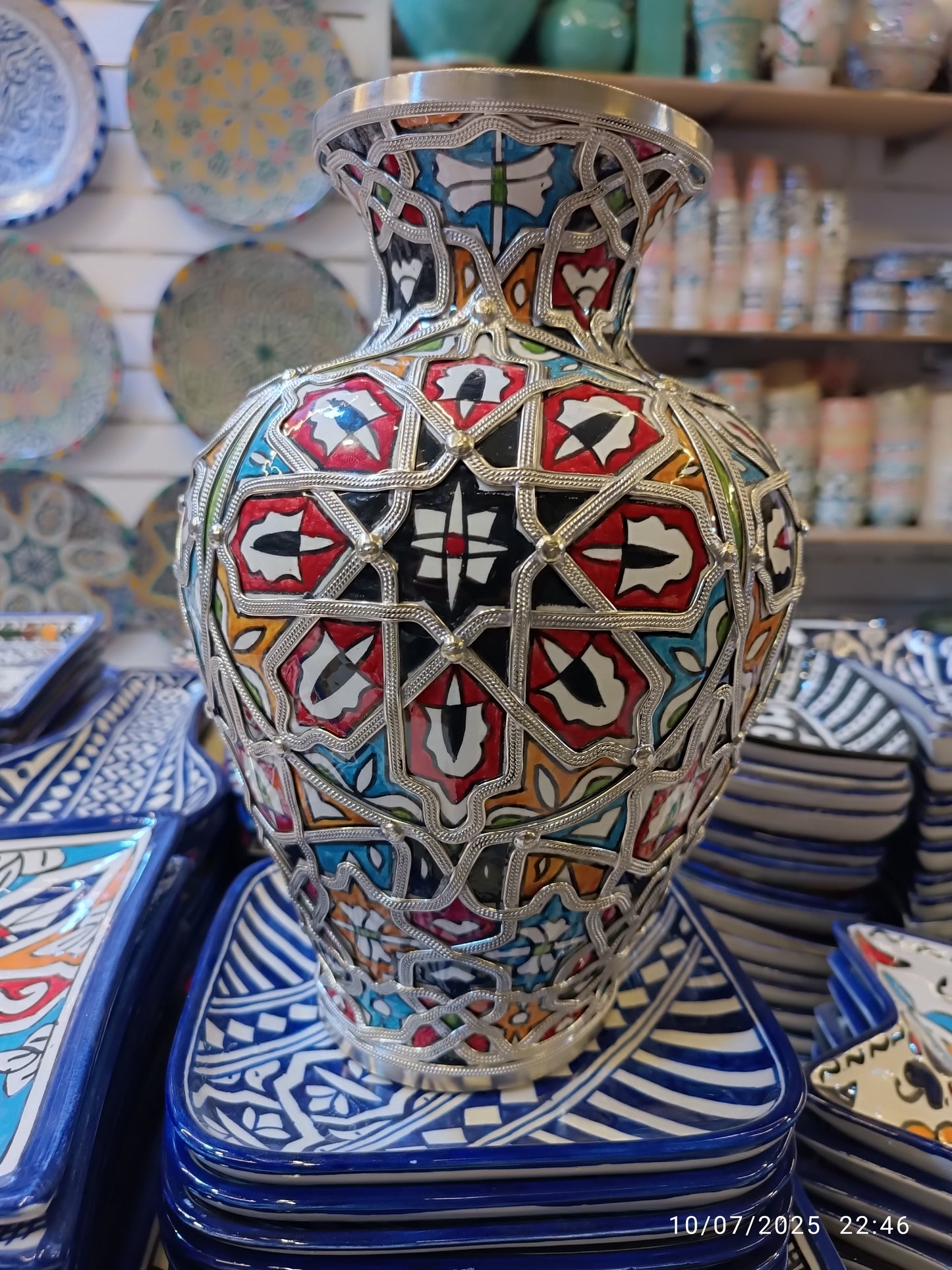 Flower vase silver and nickel vase handmade and hand painted original from fez Morocco