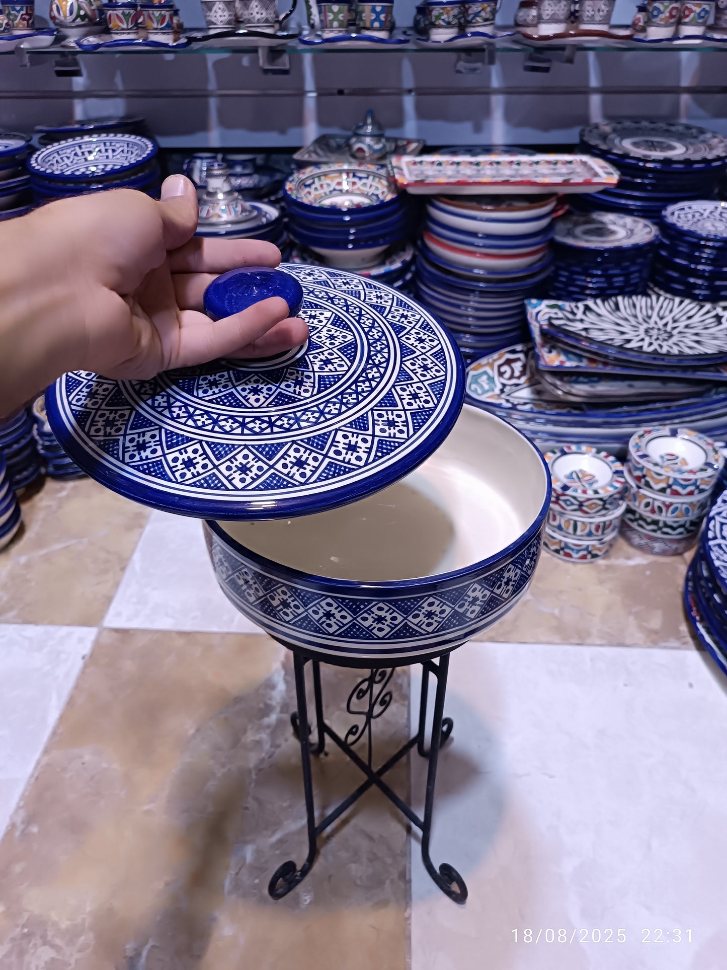 Candy Box – Hand-Painted Fassi Ceramic with Lid, Blue & White Moroccan Design