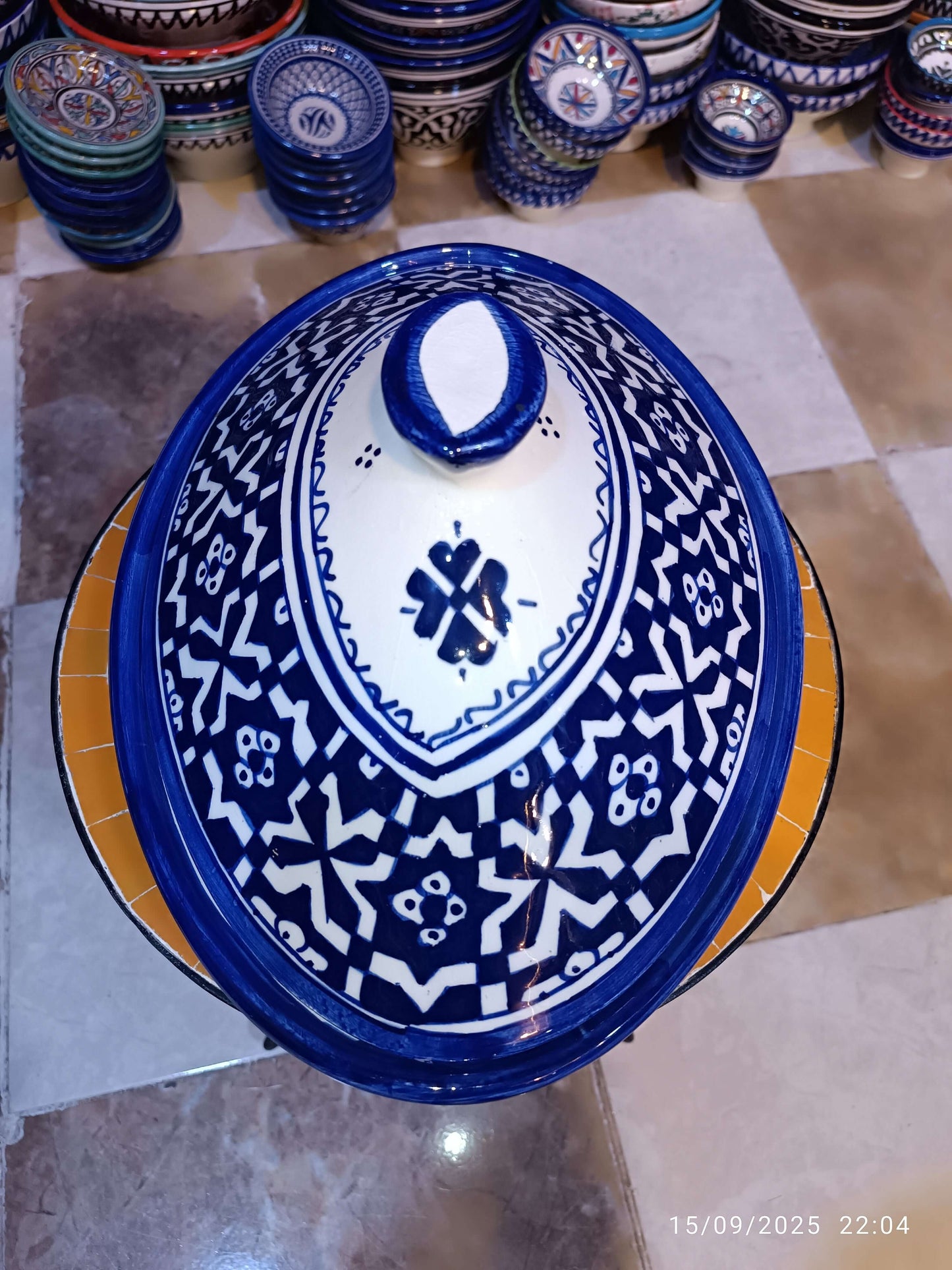 Handmade Moroccan Oval Tagine – Multicolor Fez Embroidery Design