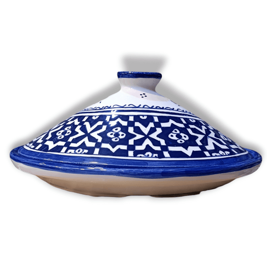 Oval Tagine – Blue & White Geometric Design Handmade Moroccan