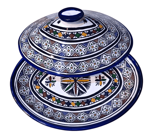 Handmade Moroccan Oval Tagine – Multicolor Fez Embroidery Design