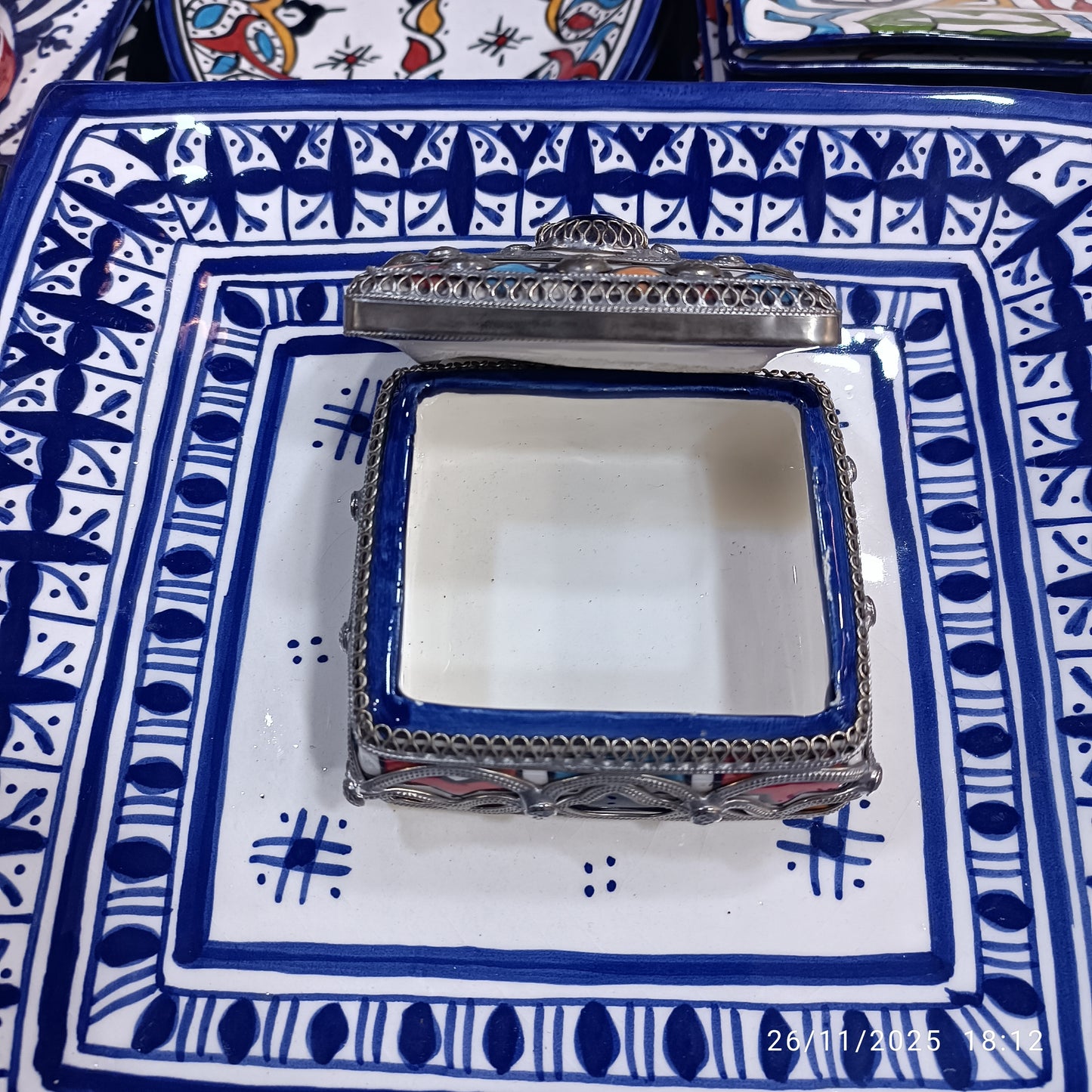 Handmade Moroccan Ceramic Jewelry Box – White Clay & Silver Nickel Detailing