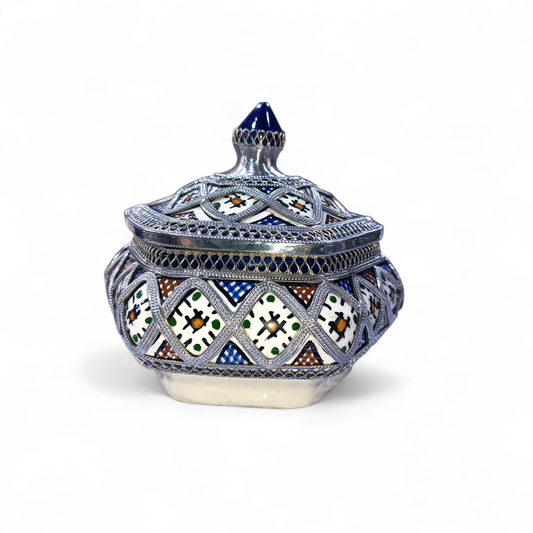 Moroccan ceramic jewelry box ceramic with silver nickel