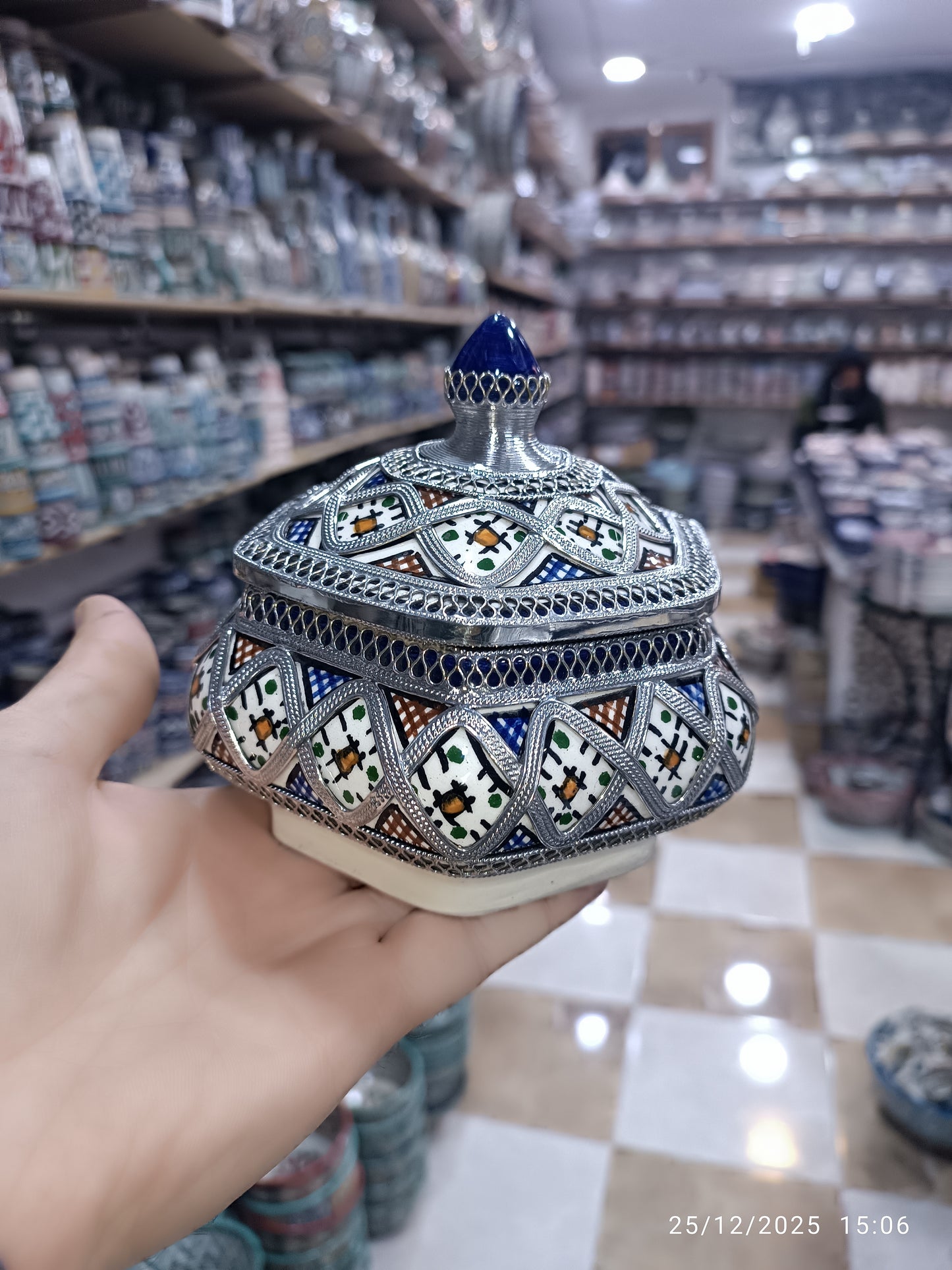 Moroccan pottery sugar box hand painted