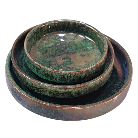 Green Moroccan Ceramic Plates Set – 11cm, 15cm & 20cm | Artisan Stoneware Tableware