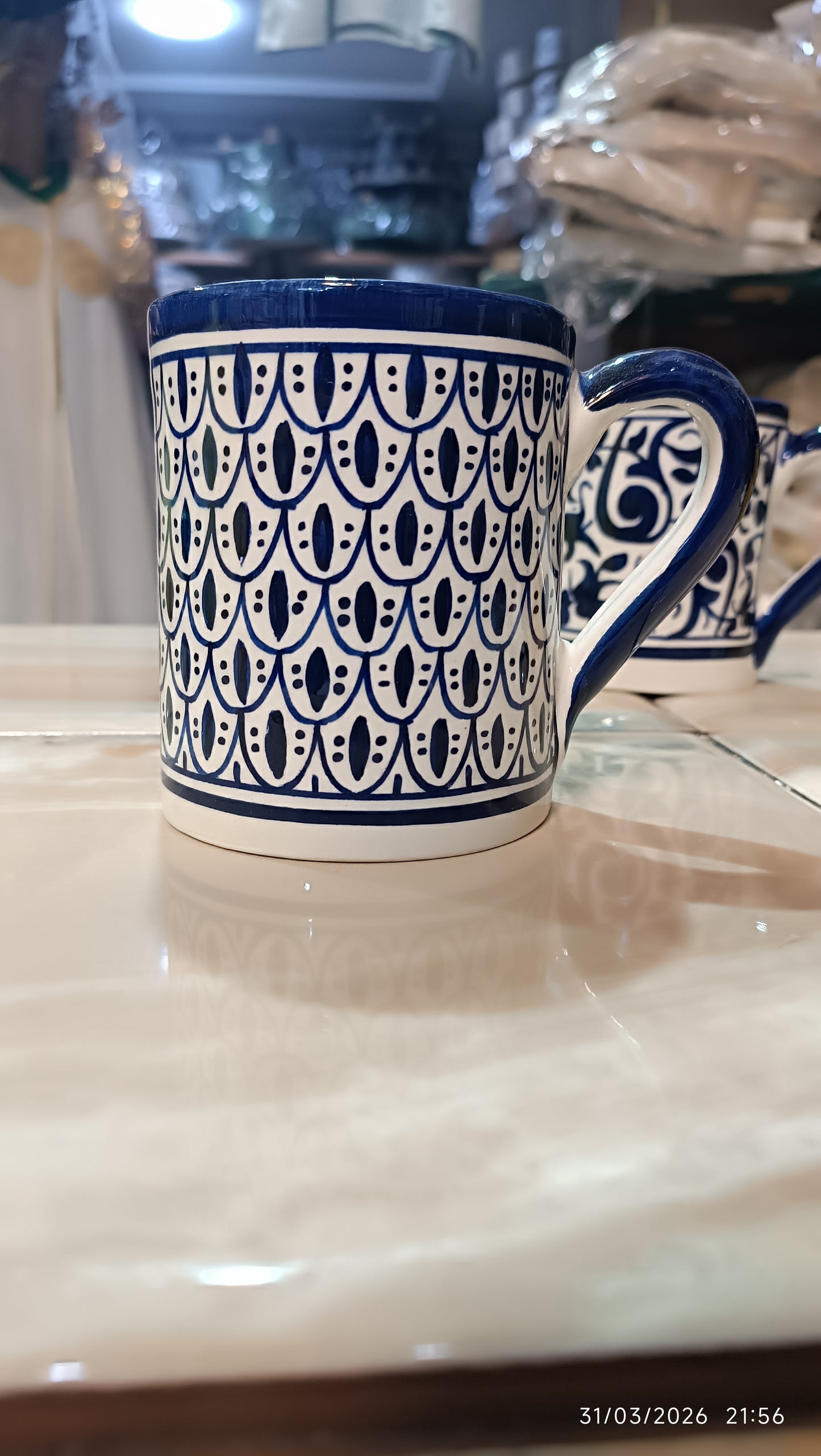 Moroccan Ceramic large Mug Blue & White Traditional Pottery Cup