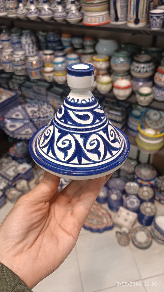 Handmade Mini Moroccan Tagine – Blue Ceramic Decorative Serving Dish