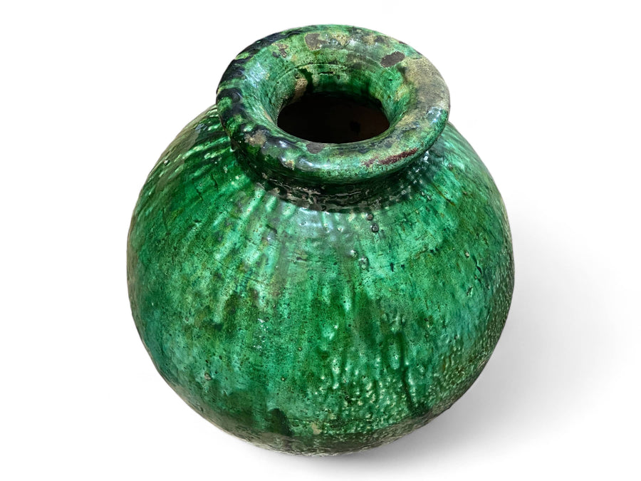 Green vase Tamegroute Vase – Handmade Moroccan Pottery with Deep Green Kiln Glaze
