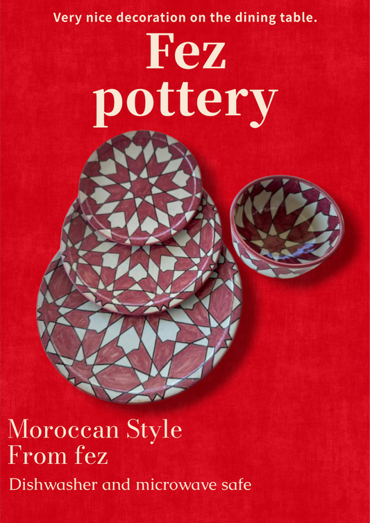 Exquisite Handmade Moroccan Pink Dinner Set: Hand-Painted, Wood-Fired Artistry 24 pieces