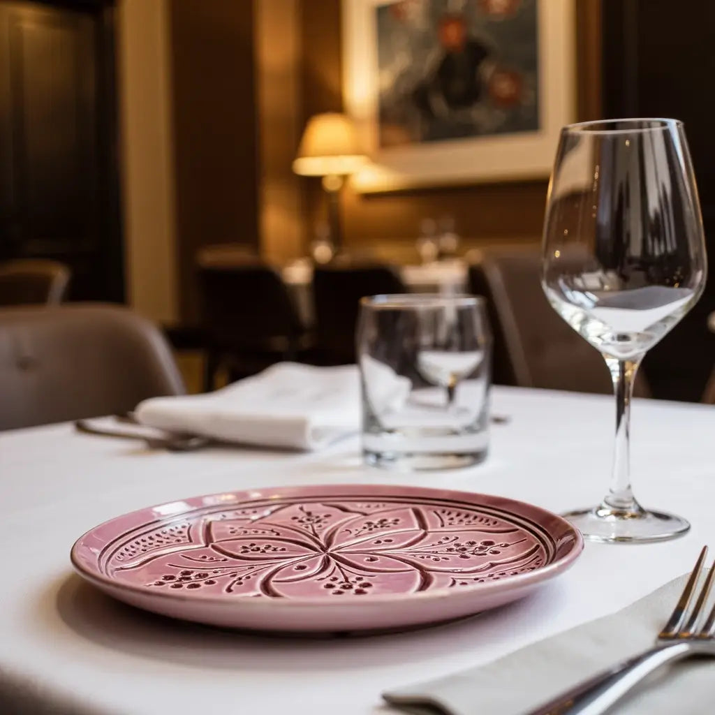 Hand-Engraved Geometric Ceramic Plates 22cm – Premium Artisan Serving Dishes