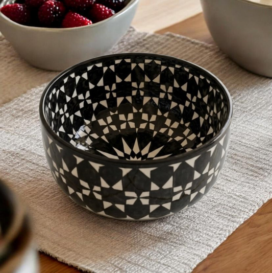 Black & White Mosaic Bowl Set | Handmade Geometric Decorative Bowls