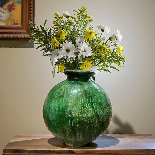 Green vase Tamegroute Vase – Handmade Moroccan Pottery with Deep Green Kiln Glaze