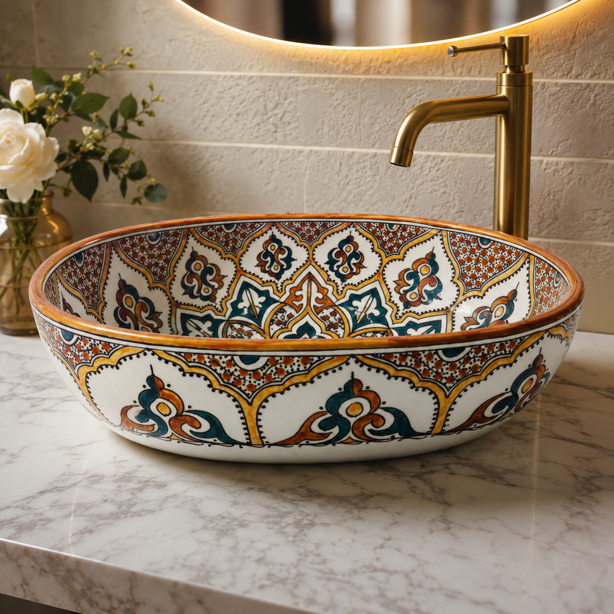 Oval Moroccan Sink Hand-Painted Oval Sink from fez pottery