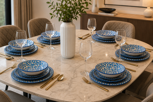 Handmade Moroccan Ceramic Dinnerware Set – Sky Blue Floral Design (6-Piece Set)
