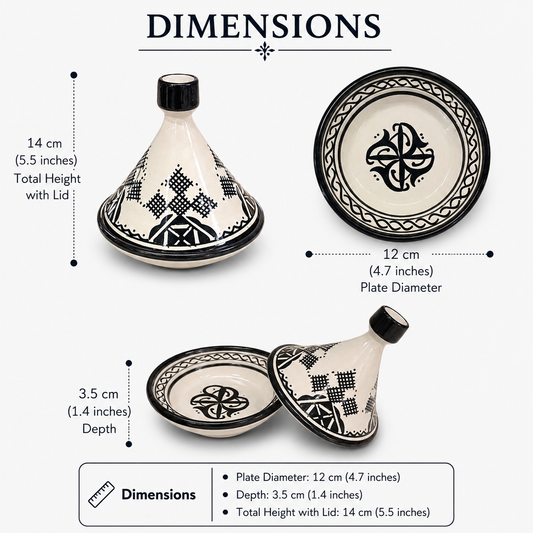 Mini Moroccan Ceramic Tagine with Black Geometric Pattern – Handmade Decorative Dish