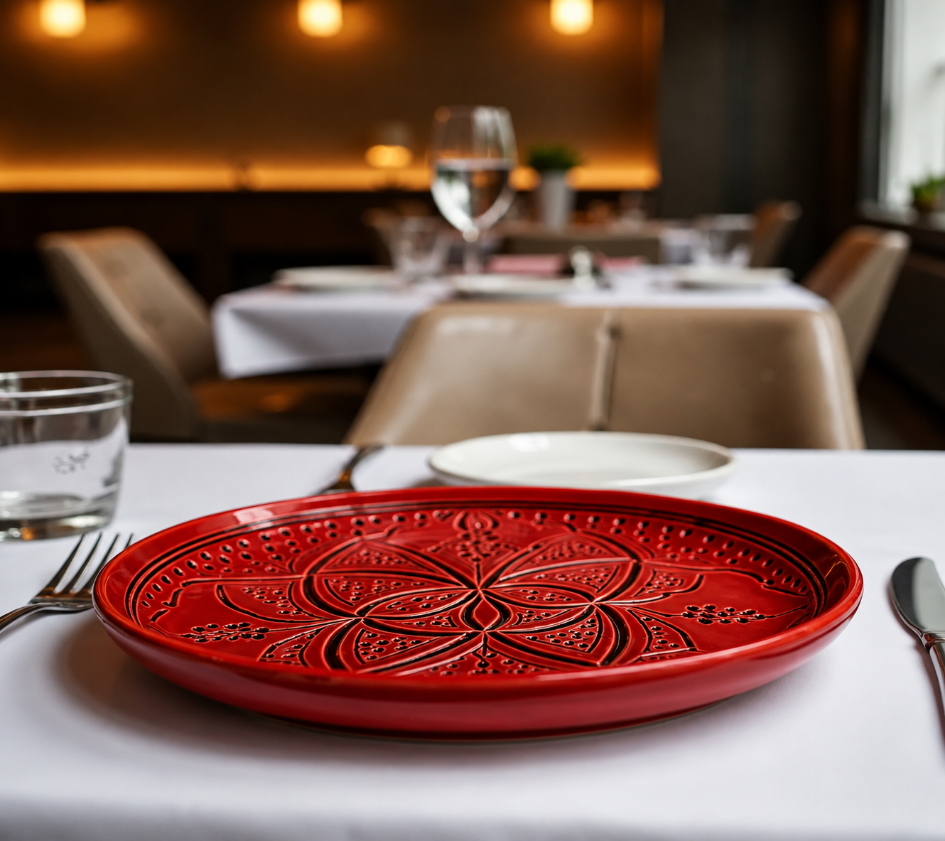 Hand-Engraved Geometric Ceramic Plates 18 cm – Premium Artisan Serving Dishes