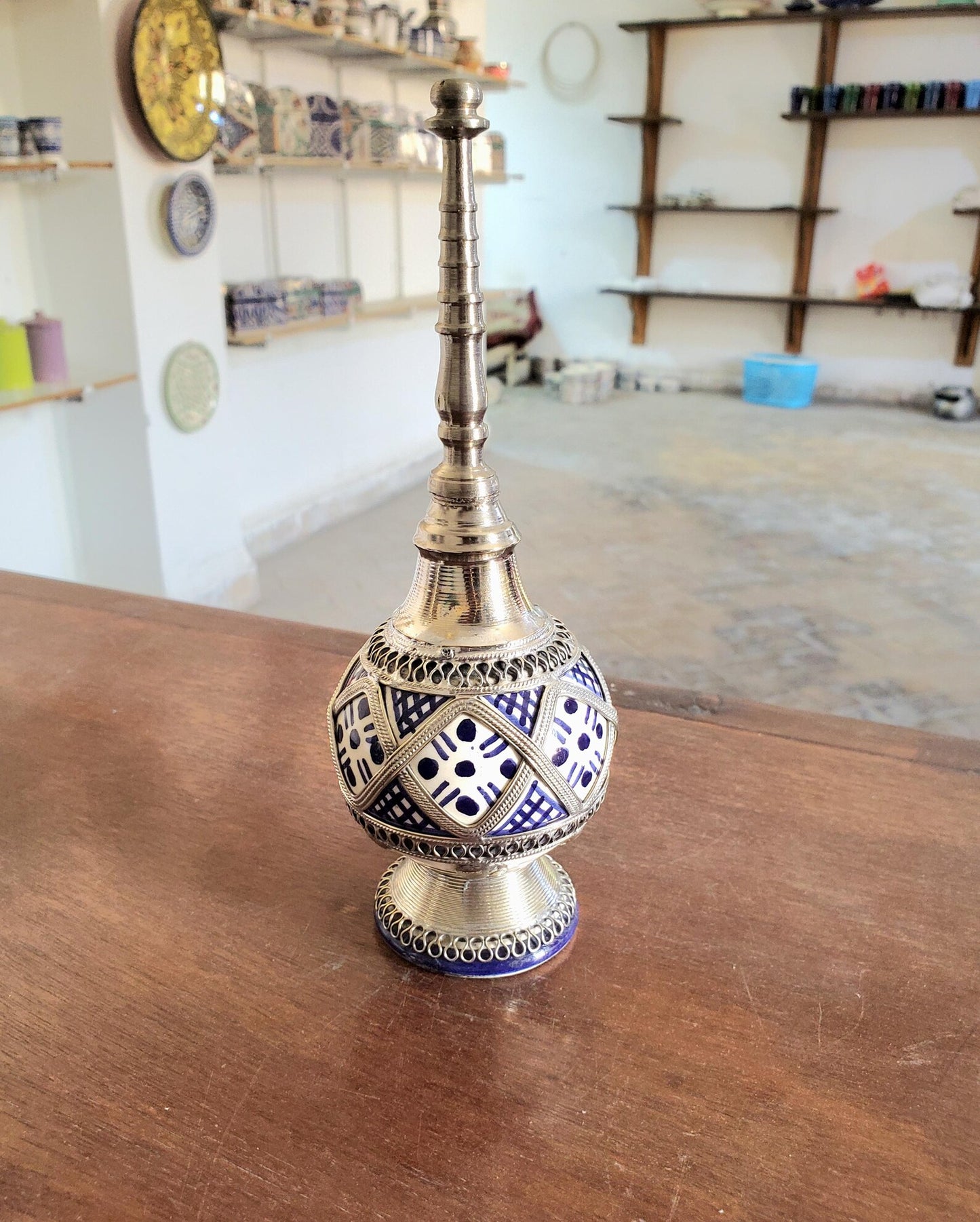 Handmade Moroccan Ceramic Perfume Bottle – Traditional Fez Pottery Decor