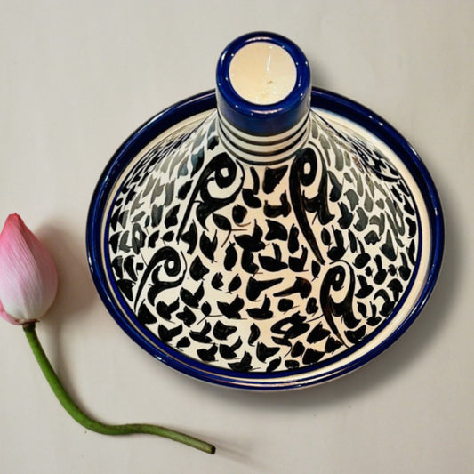 Moroccan Blue cobalt motif Ceramic Serving Tagine – Decorative Food Presentation Dish