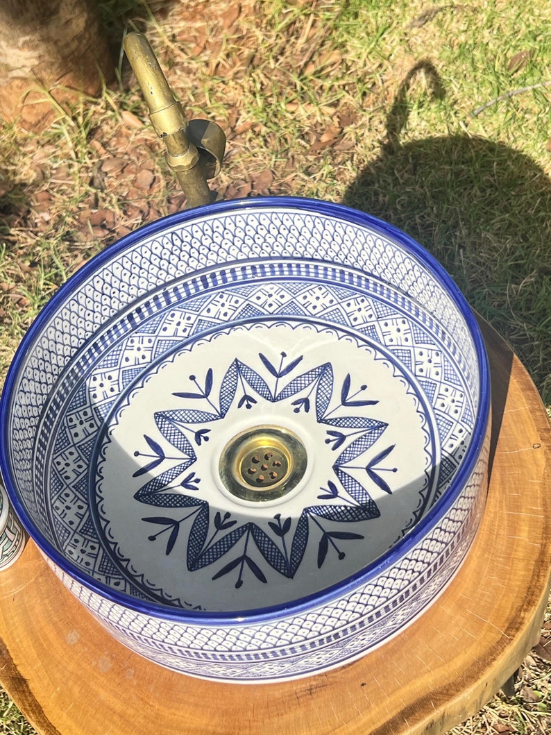 Custom Hand Painted Green Ceramic Moroccan Sink - CHABKA Intricate Design for Bathroom Sink