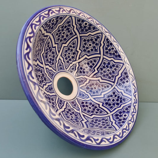 Blue and white Moroccan Fez Ceramic Sink – Multiple Sizes (25–50 cm)