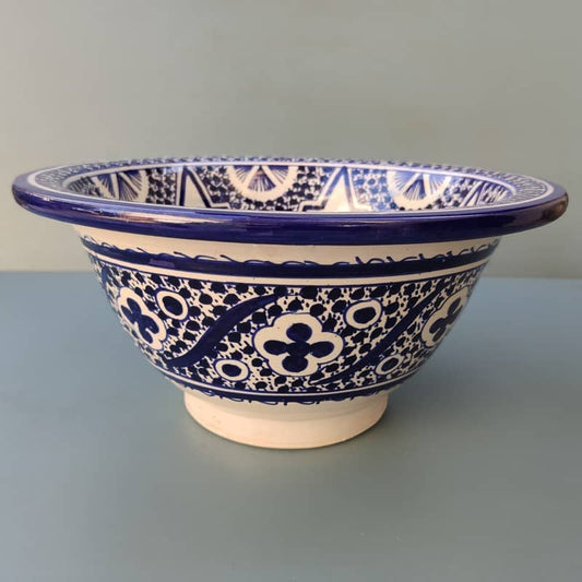 Blue and white Moroccan Fez Ceramic Sink – Multiple Sizes (25–50 cm)