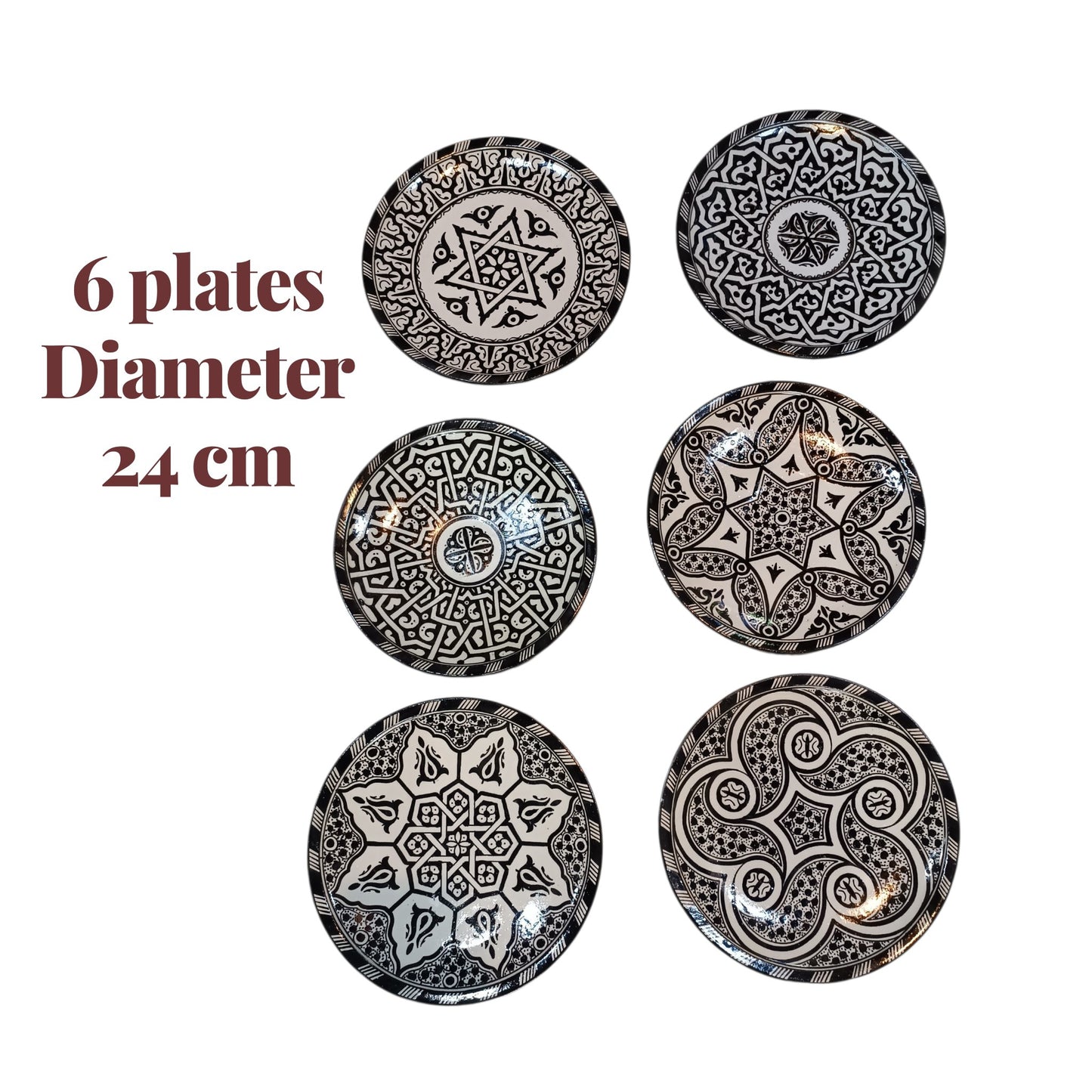 6 Authentic Moroccan ceramic plates| Handcrafted Dinnerware