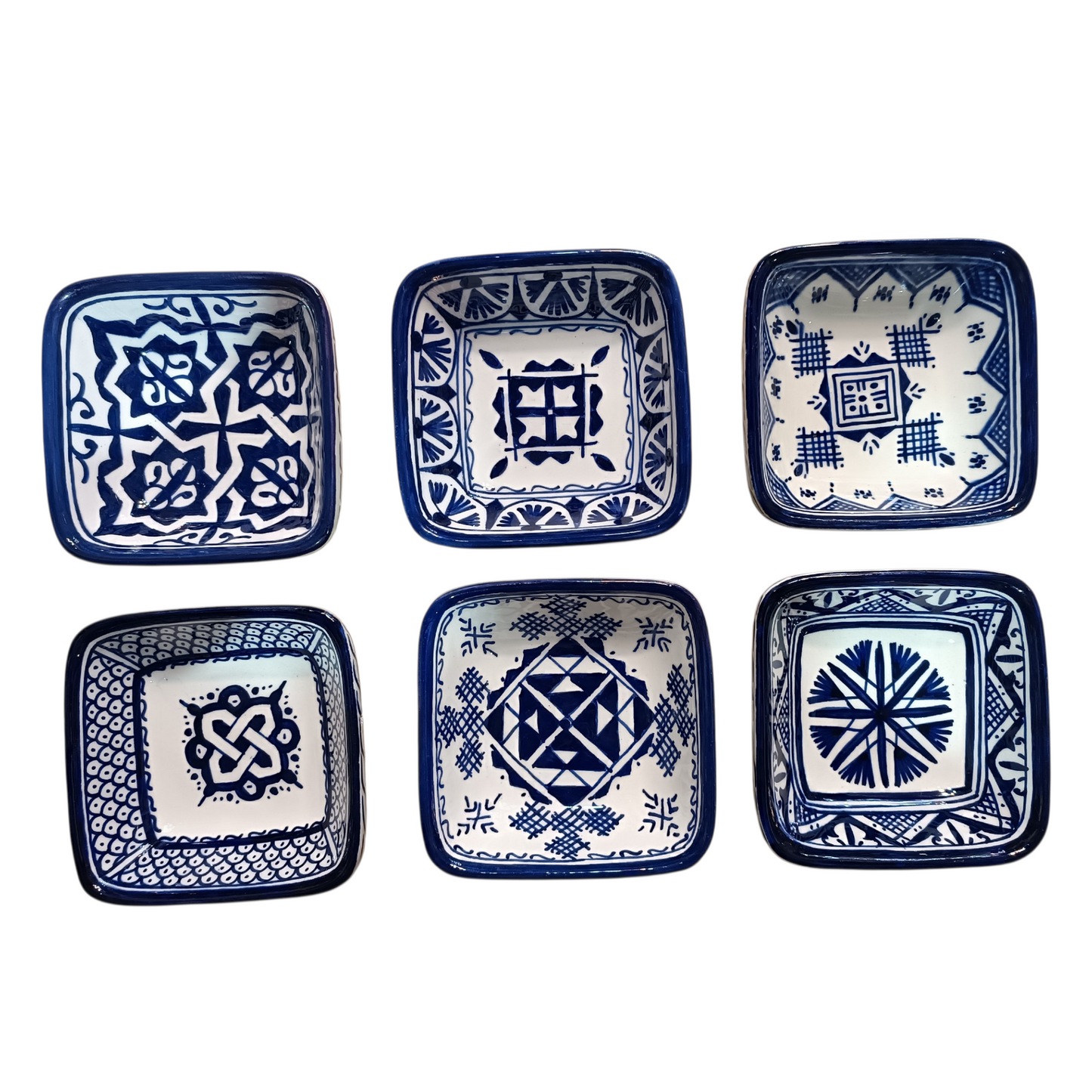 Handmade Moroccan Square Ceramic Bowls Set – 11 cm Cobalt Blue Hand-Painted Mini Dishes for Olive Oil, Dips & Appetizers