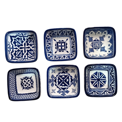 Handmade Moroccan Square Ceramic Bowls Set – 11 cm Cobalt Blue Hand-Painted Mini Dishes for Olive Oil, Dips & Appetizers