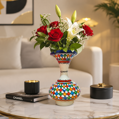 Handcrafted Moroccan Ceramic Vase – Colorful Multicolor Floral Design – 20 cm Decorative Pottery Vase