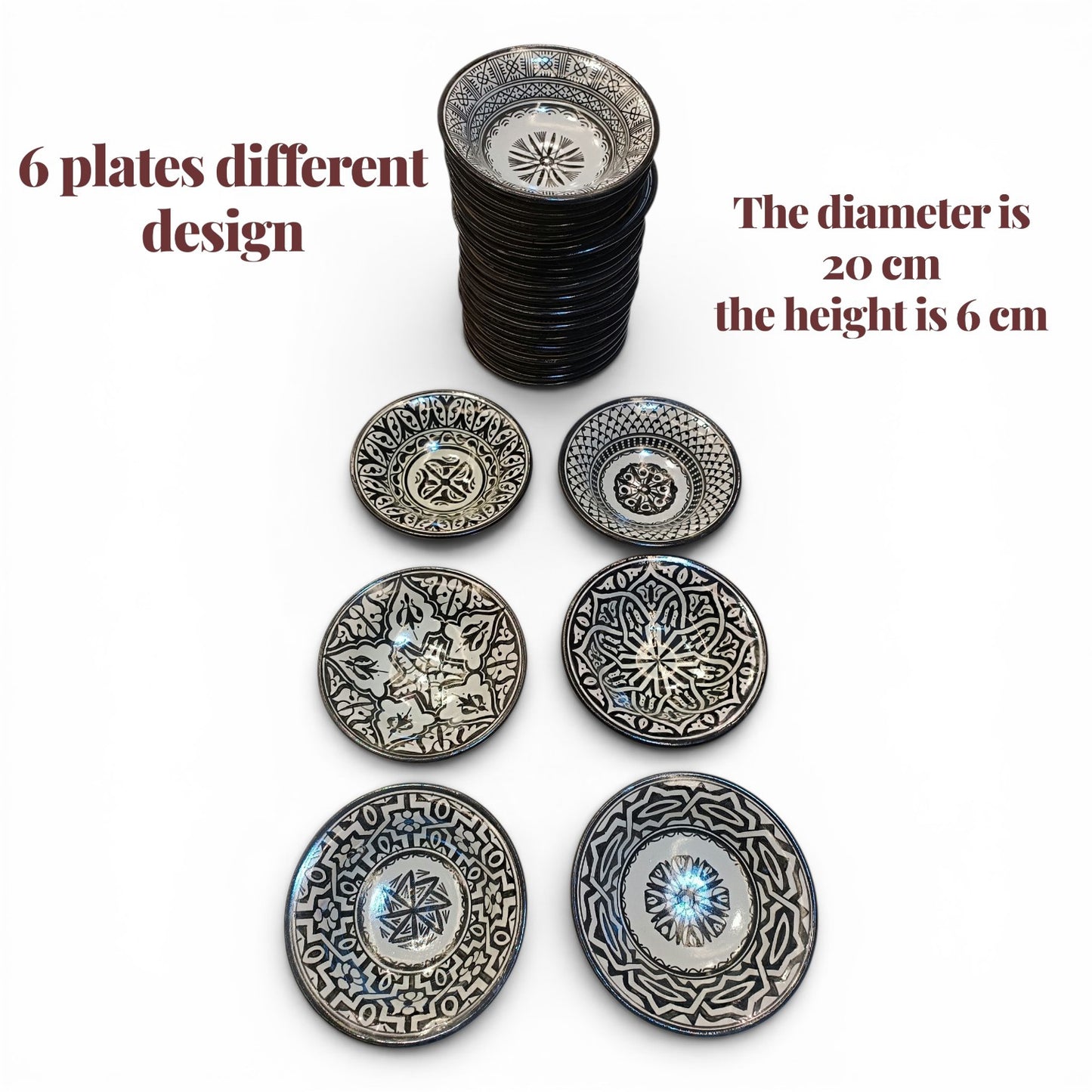 6 Authentic Moroccan ceramic plates| Handcrafted Dinnerware