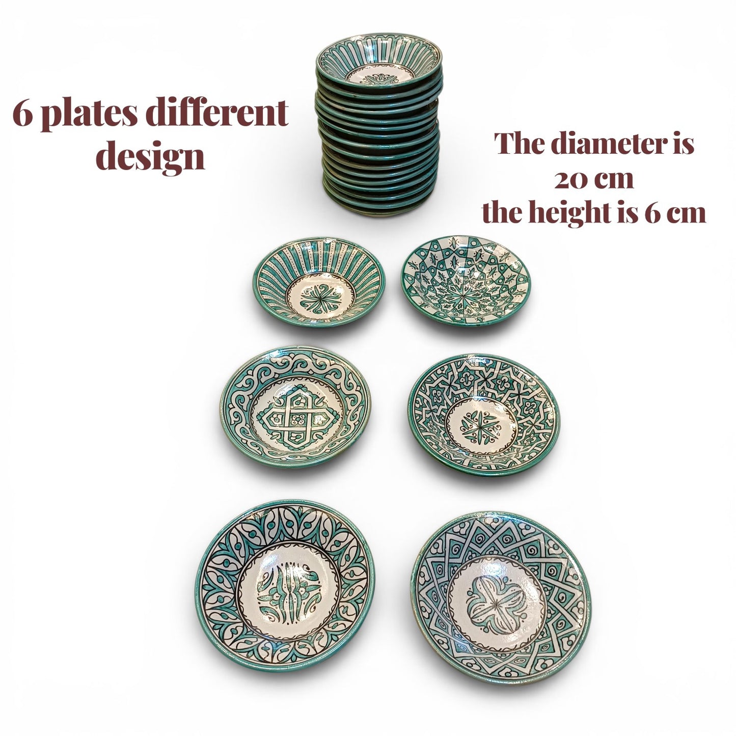 6 Authentic Moroccan ceramic plates| Handcrafted Dinnerware