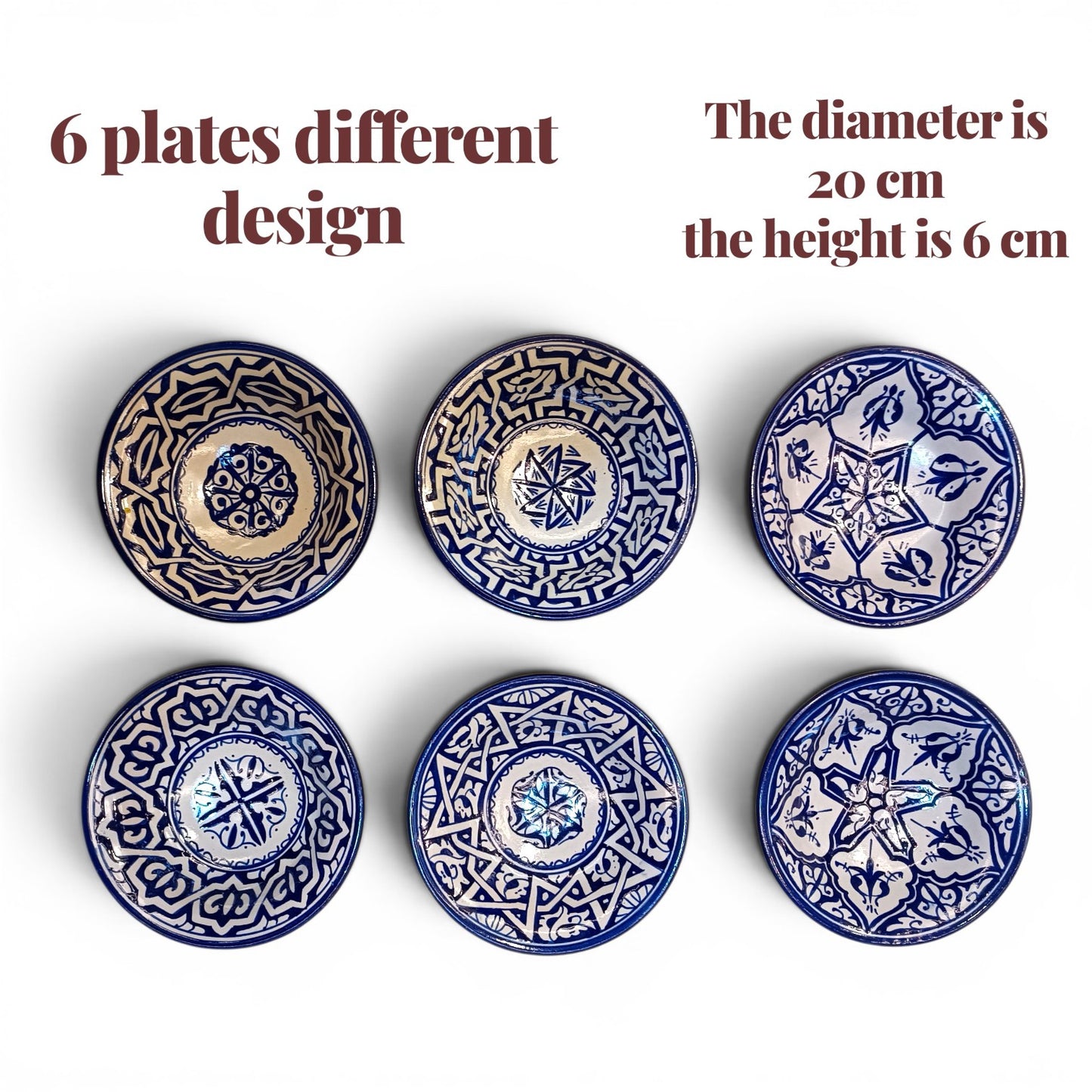 6 Authentic Moroccan ceramic plates| Handcrafted Dinnerware