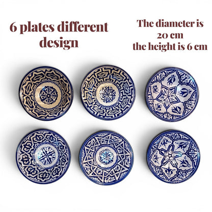6 Authentic Moroccan ceramic plates| Handcrafted Dinnerware