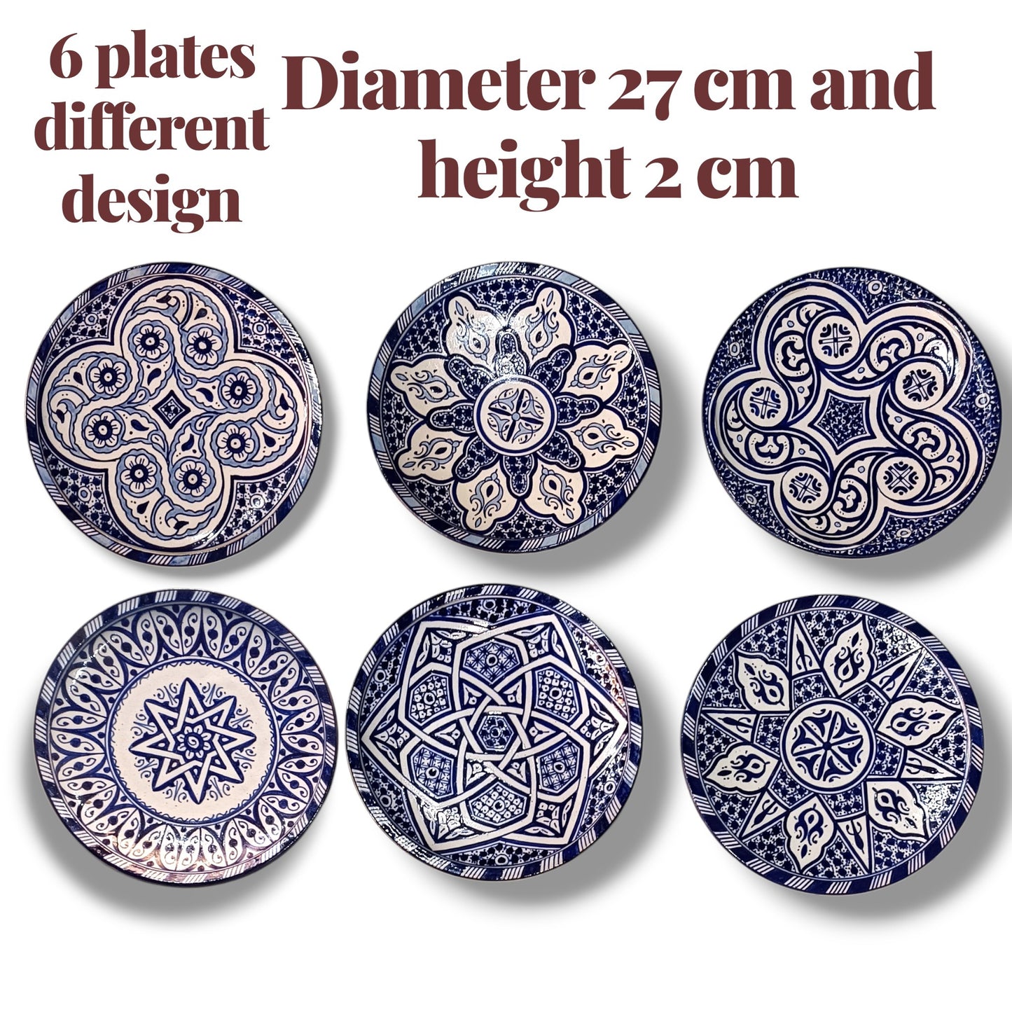 6 Authentic Moroccan ceramic plates| Handcrafted Dinnerware