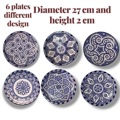 6 Authentic Moroccan ceramic plates| Handcrafted Dinnerware