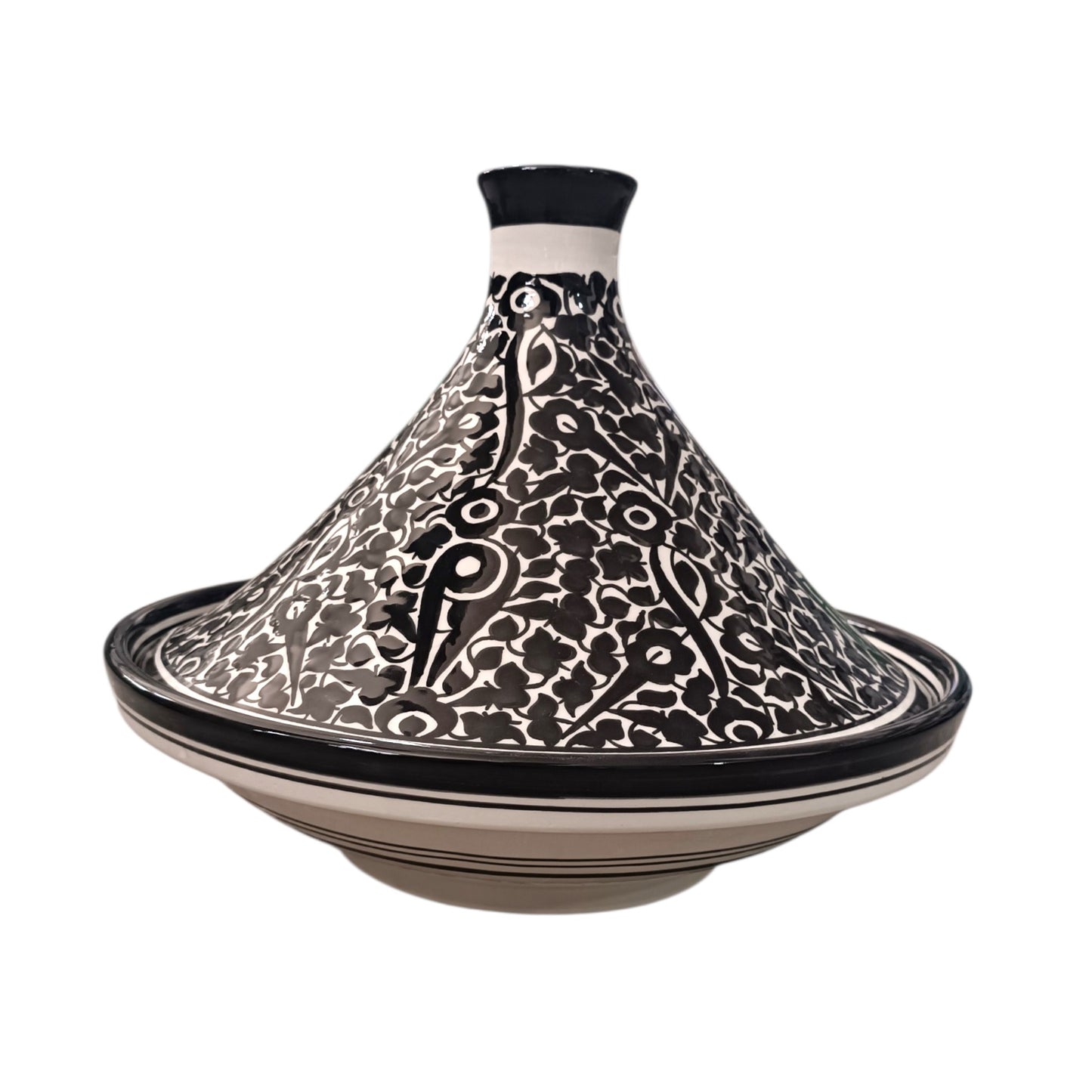 Handmade Moroccan Ceramic Serving Tagine – Black & White | Lead-Free | Microwave & Dishwasher Safe